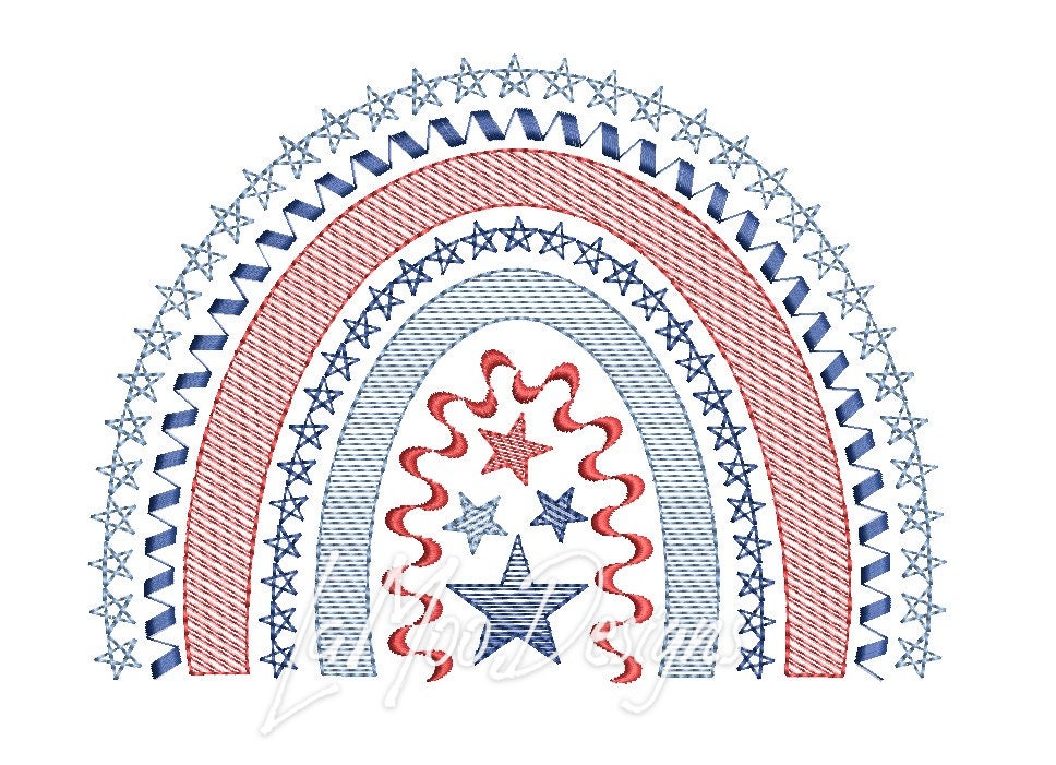 4th of July Quick Sketch Design Rainbow Embroidery