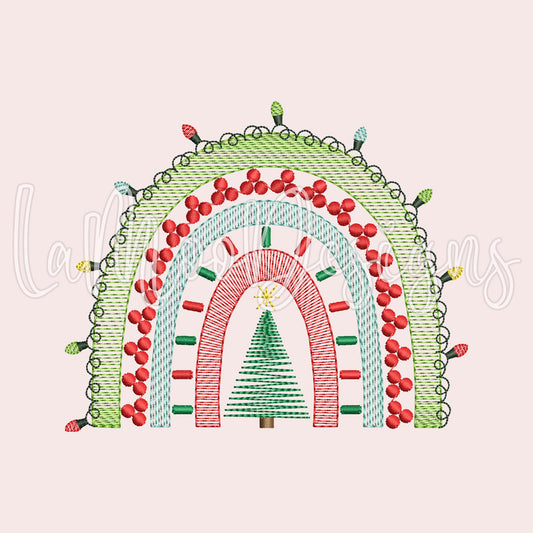 Christmas Sketch Design Rainbow with Lights Embroidery
