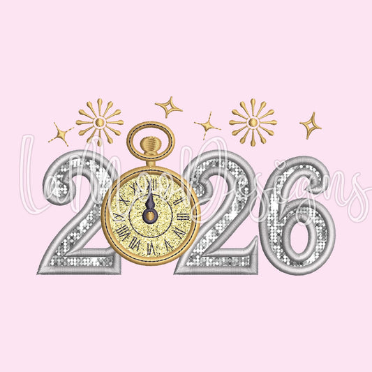 New Year 2026 Satin Stitch Applique Embroidery Design