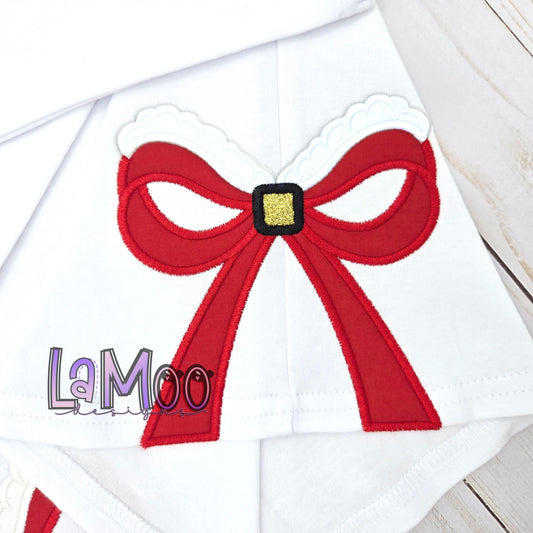 Christmas Side Bow Embroidery Satin Stitch Applique Design 6 Sizes