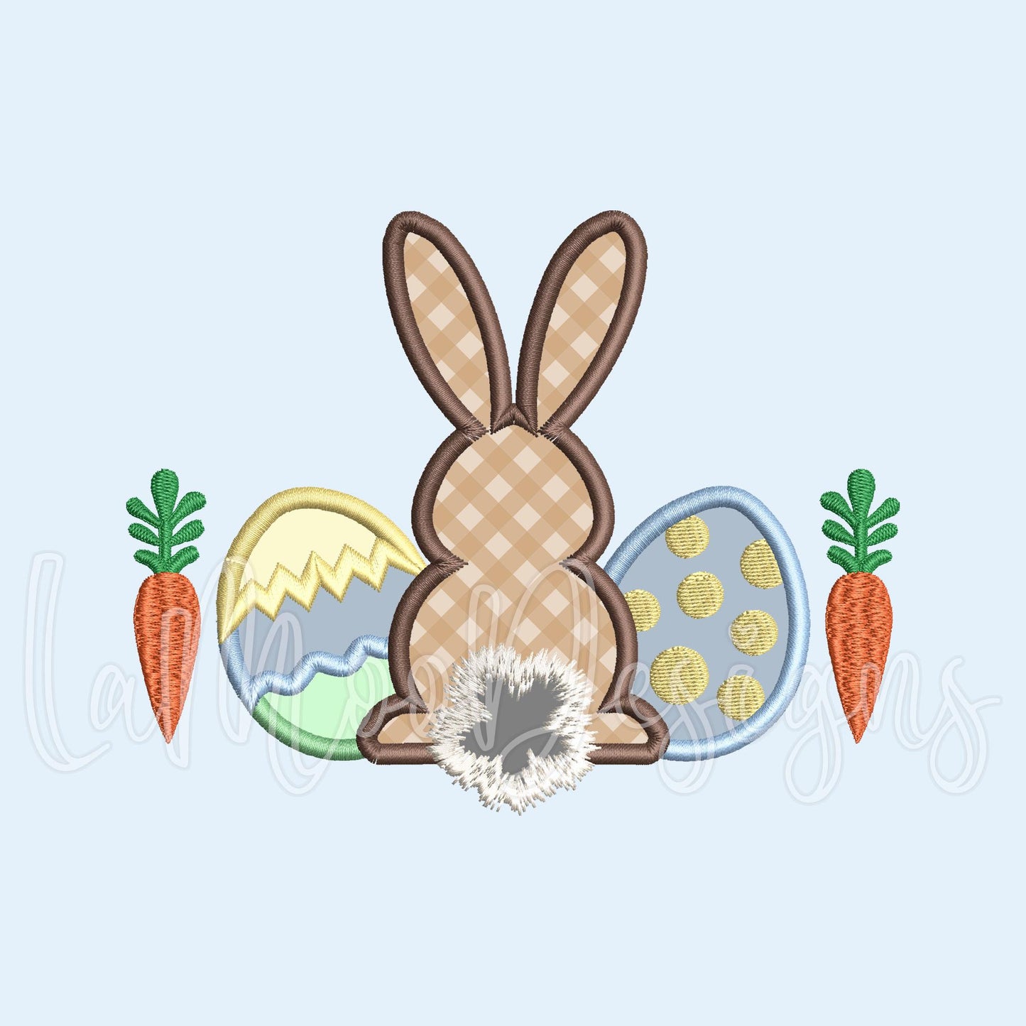 Easter Bunny with Eggs and Carrots Satin Stitch Applique