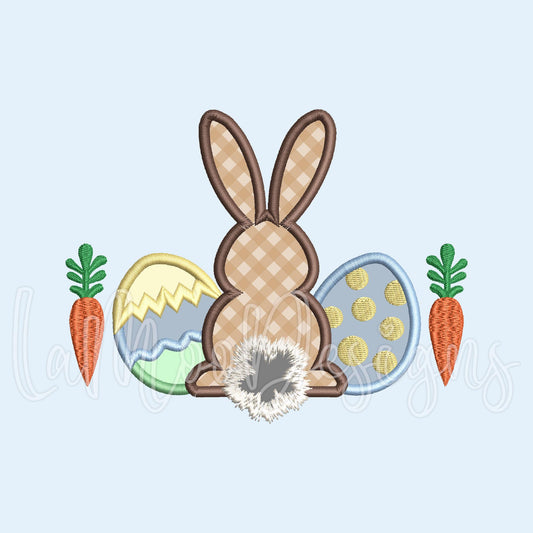 Easter Bunny with Eggs and Carrots Satin Stitch Applique