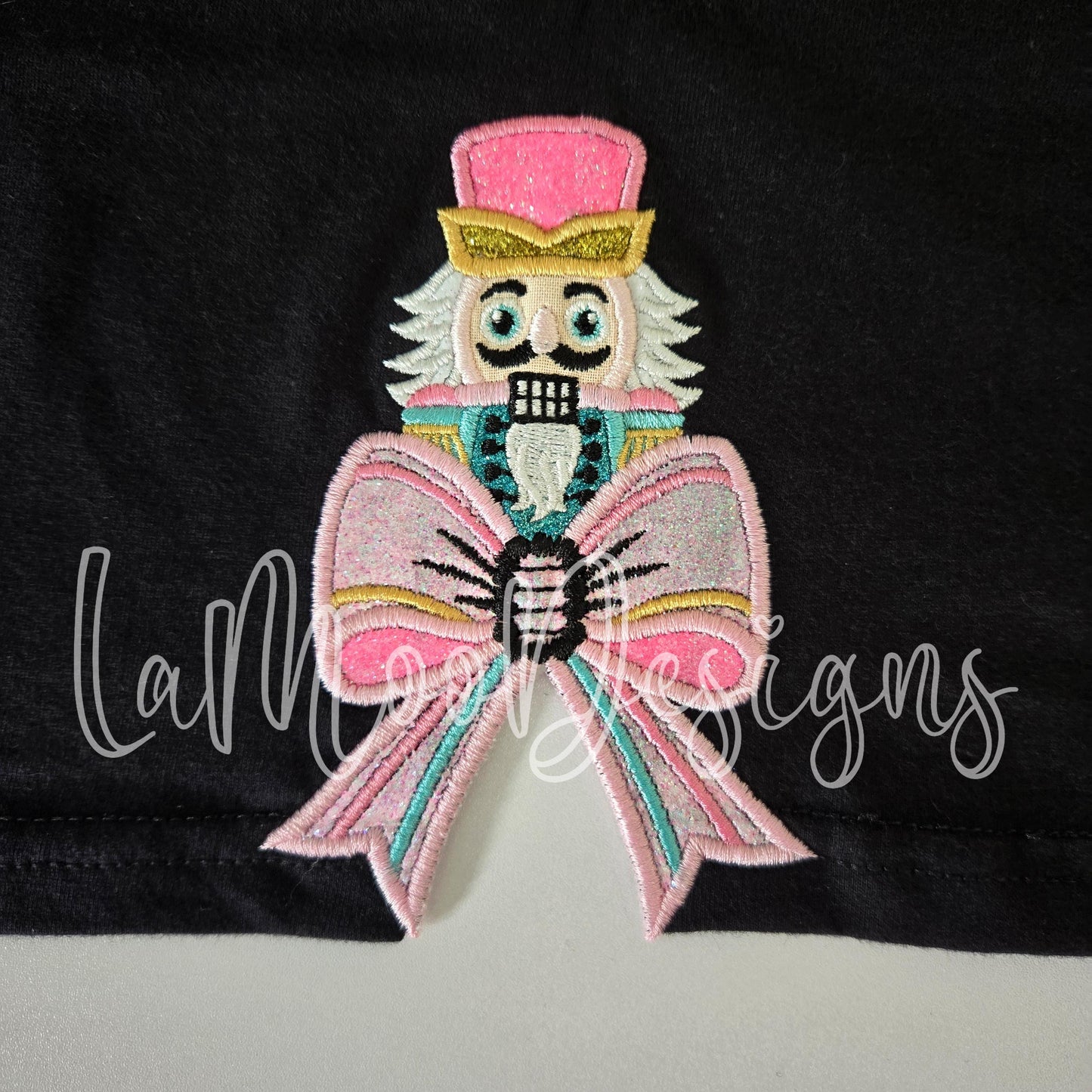 Nutcracker Side Bow Satin Stitch Applique Design 5 Sizes - Christmas Embroidery Design