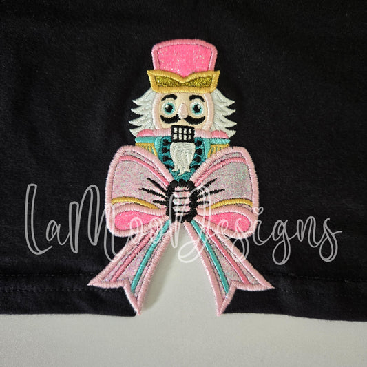 Nutcracker Side Bow Satin Stitch Applique Design 5 Sizes - Christmas Embroidery Design
