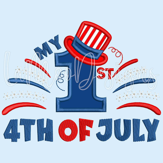 My First 4th of July Satin Stitch Applique Design Embroidery