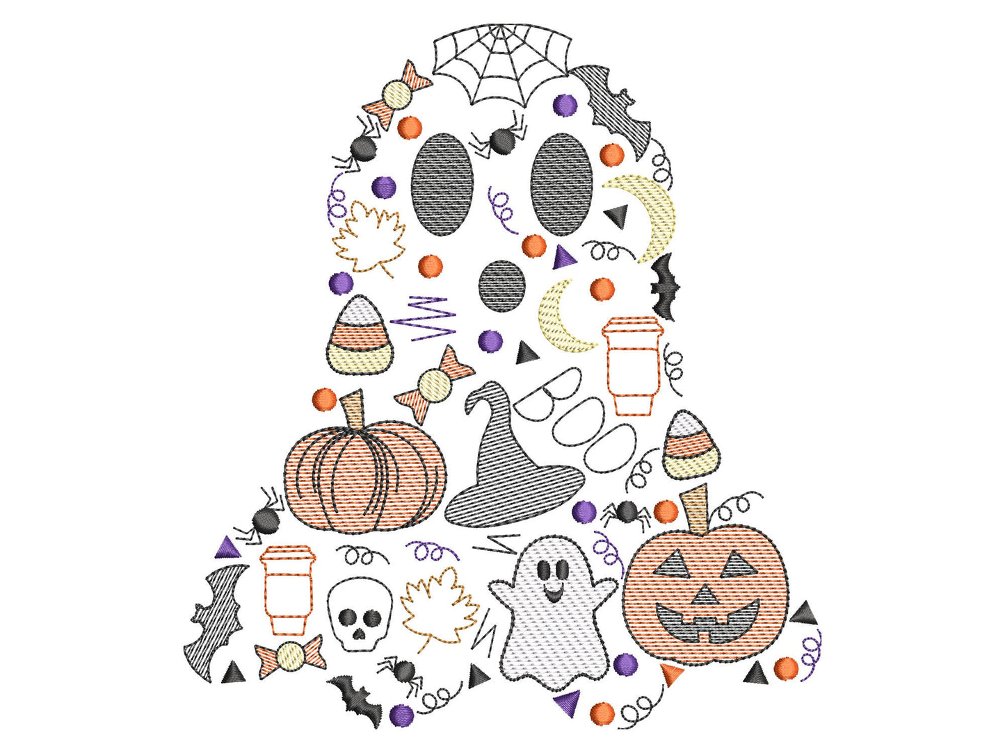 Halloween Sketch Design Ghost Embroidery Design