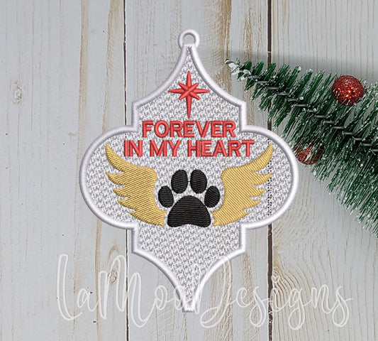 Freestanding Lace Arabesque Ornament Forever in my Heart Pet Embroidery Design - Christmas Embroidery Design