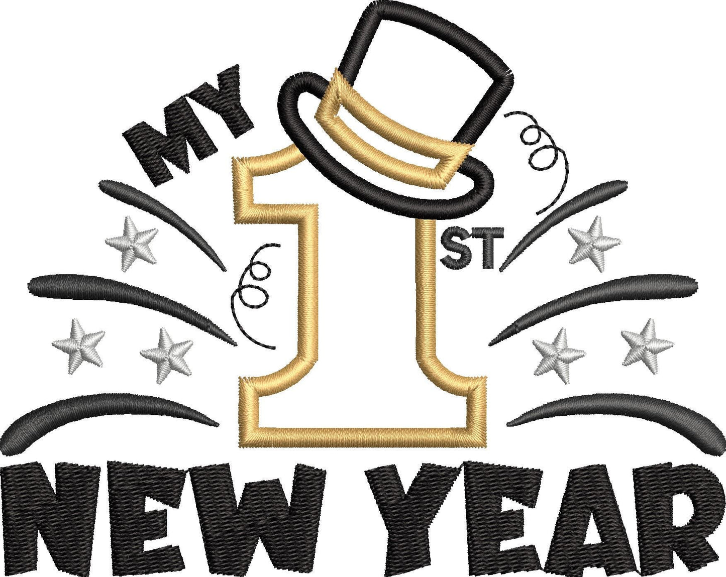 My 1st New Year Satin Stitch Applique Embroidery Boy Design