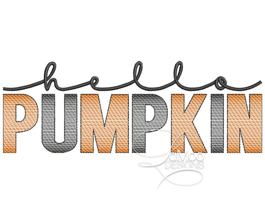Hello Pumpkin Sketch Design Halloween Embroidery Design