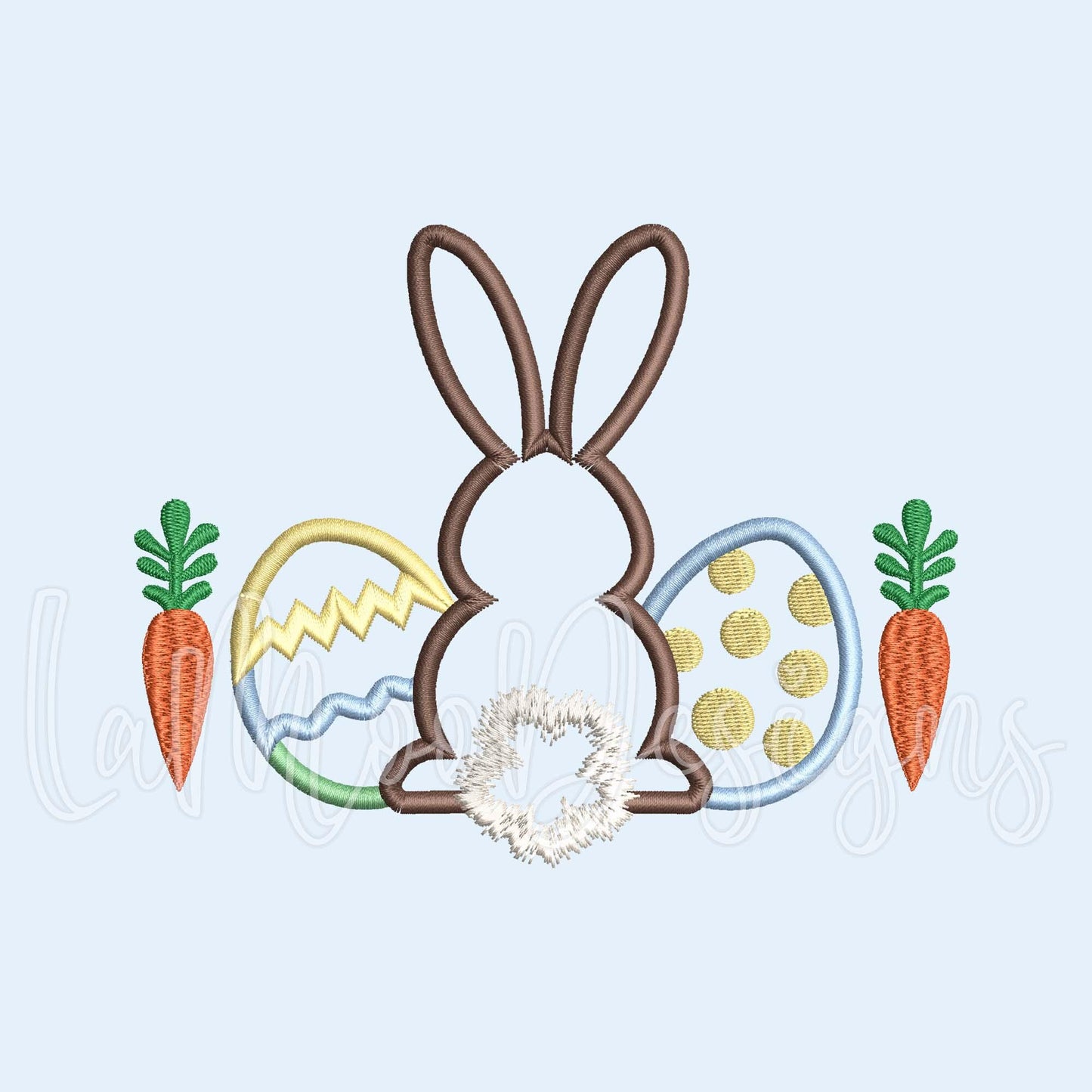 Easter Bunny with Eggs and Carrots Satin Stitch Applique