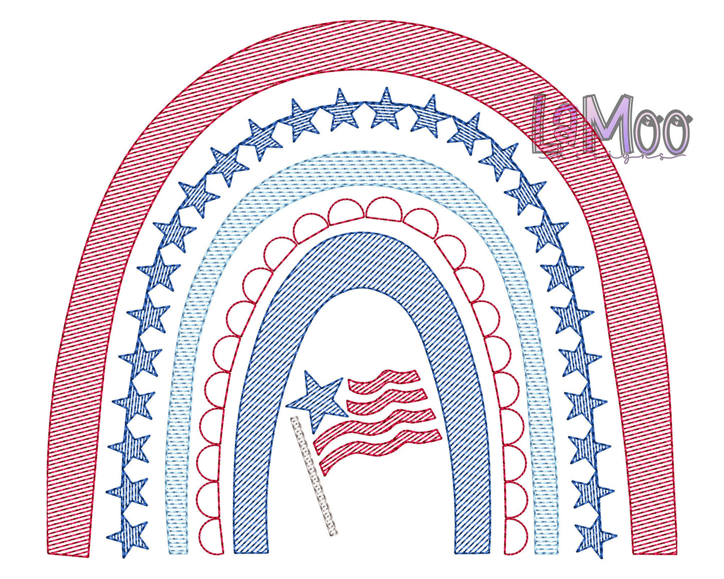 4th of July Rainbow Embroidery Sketch Design