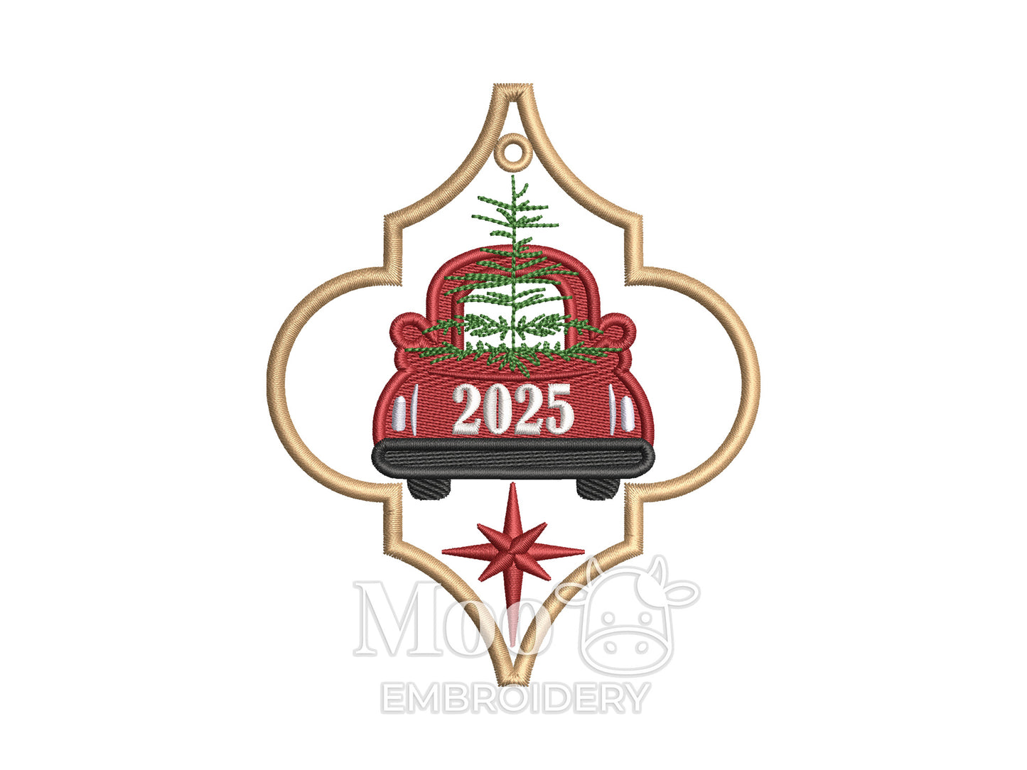 2025 Christmas Red Truck Shaker Ornament Applique Design