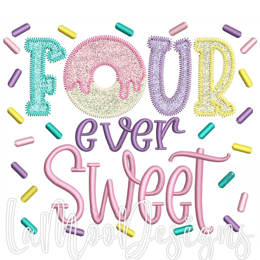FOUR Ever Sweet Donut Birthday Zigzag Applique