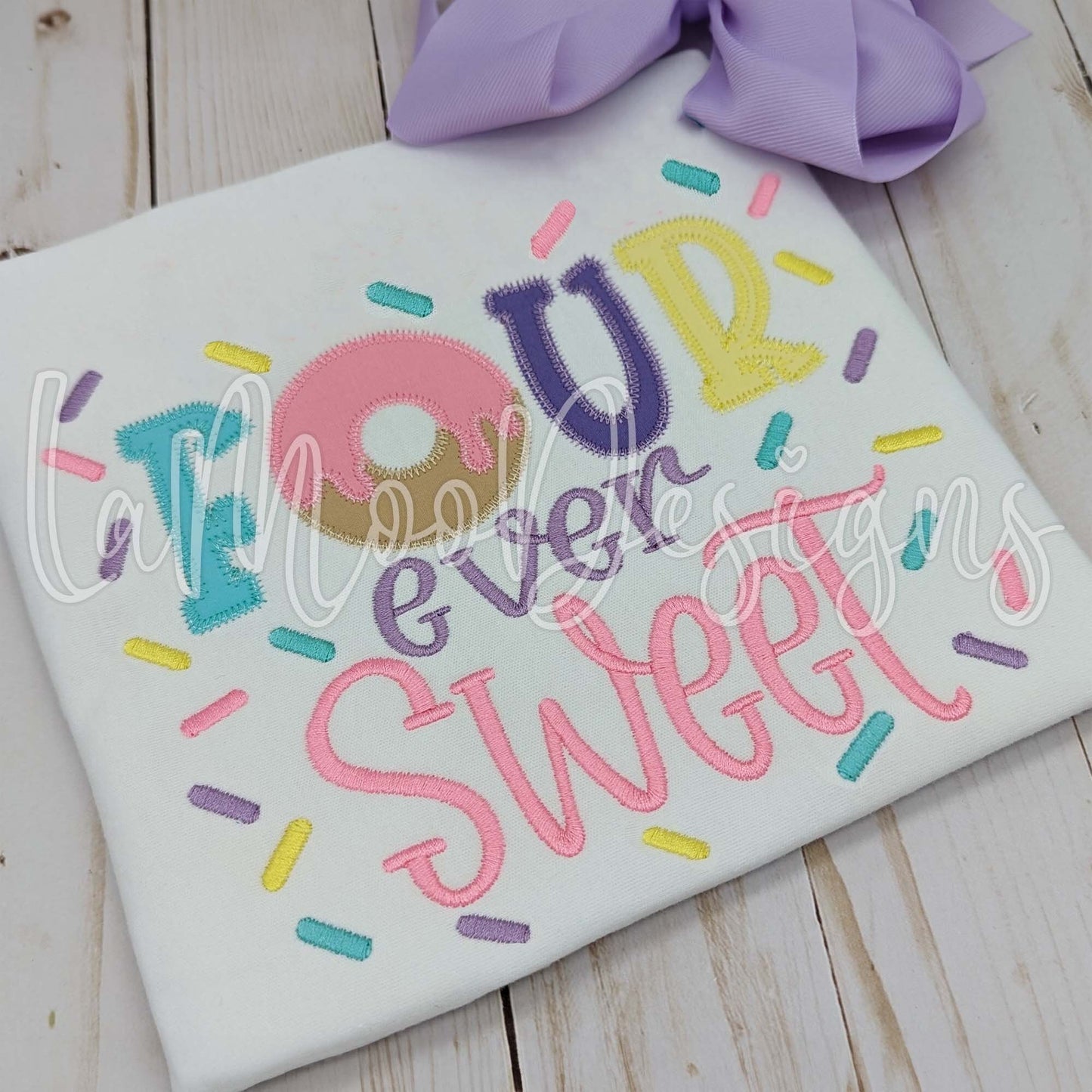 FOUR Ever Sweet Donut Birthday Zigzag Applique