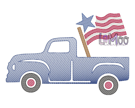 4th of July Sketch Design Truck Embroidery Design