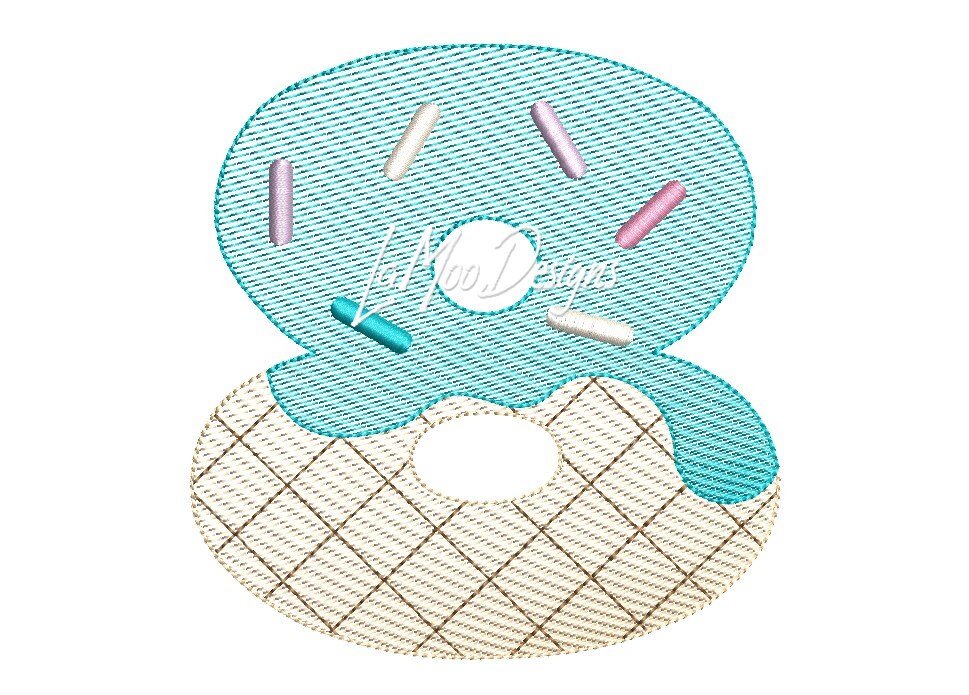 Sketch Design Ice Cream Waffle Cone 8th Birthday Number Embroidery