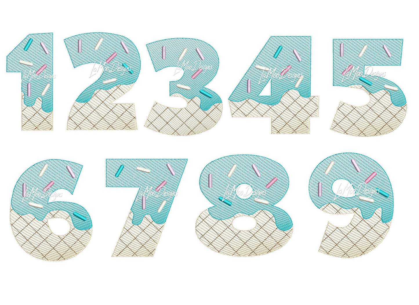Ice Cream Waffle Cone 1st- 9th Birthday Number Embroidery Sketch Design