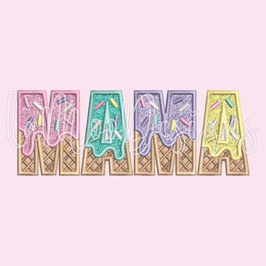 MAMA Ice Cream Waffle Cone Embroidery Satin Stitch Applique Design