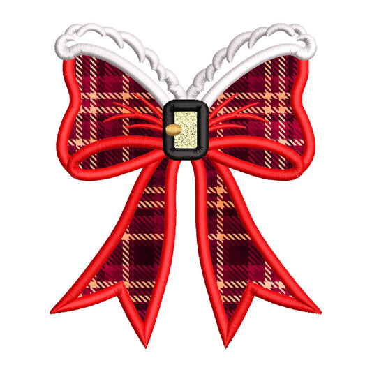 Side Bow Christmas Embroidery Satin Stitch Applique Design 4 Sizes