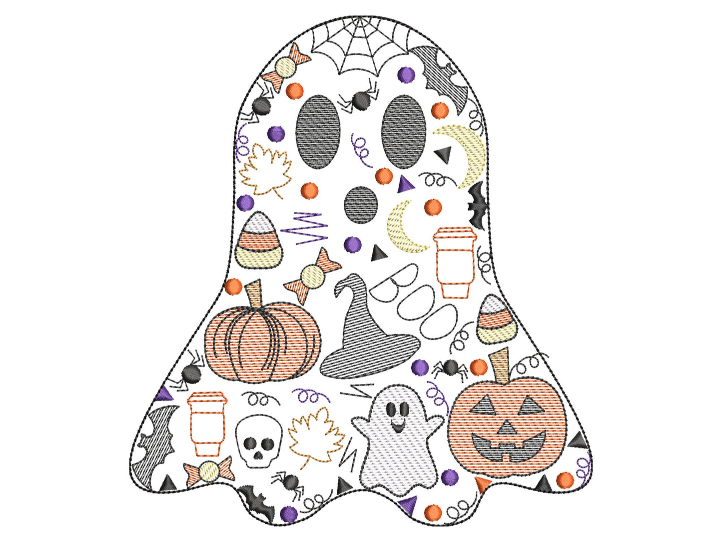 Halloween Sketch Design Ghost Embroidery Design