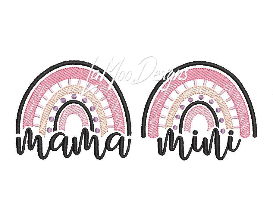 Mama and Mini Sketch Design Rainbow Embroidery