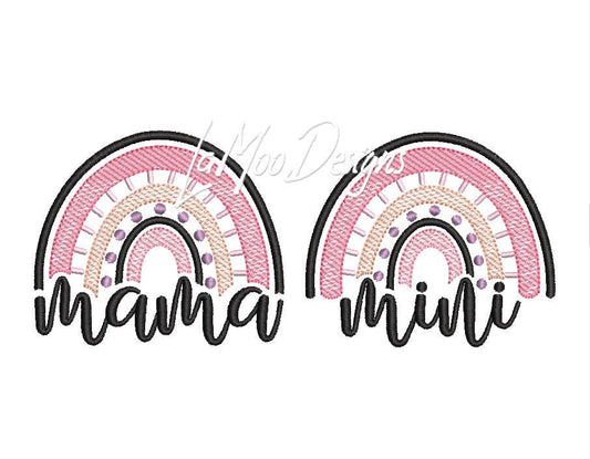 Mama and Mini Sketch Design Rainbow Embroidery