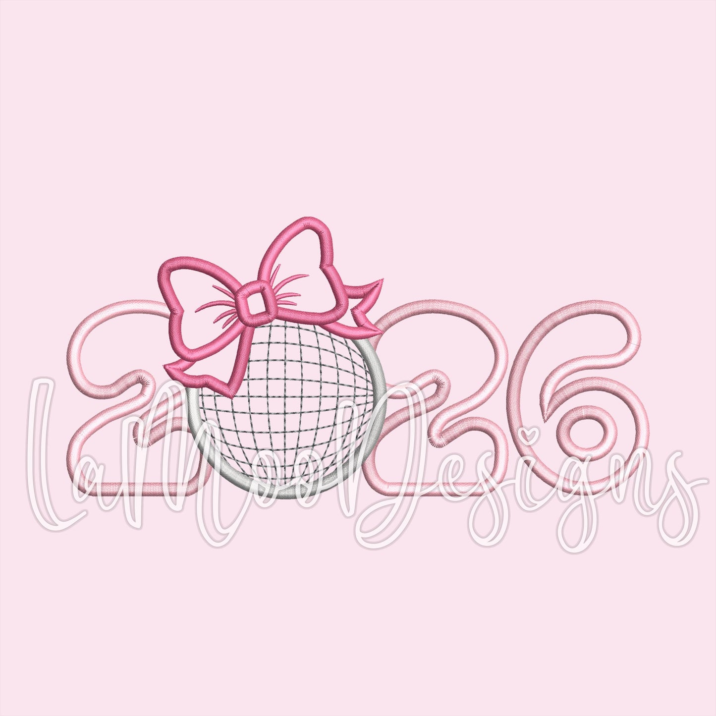 New Year 2026 Ball with Bow Satin Stitch Applique Design