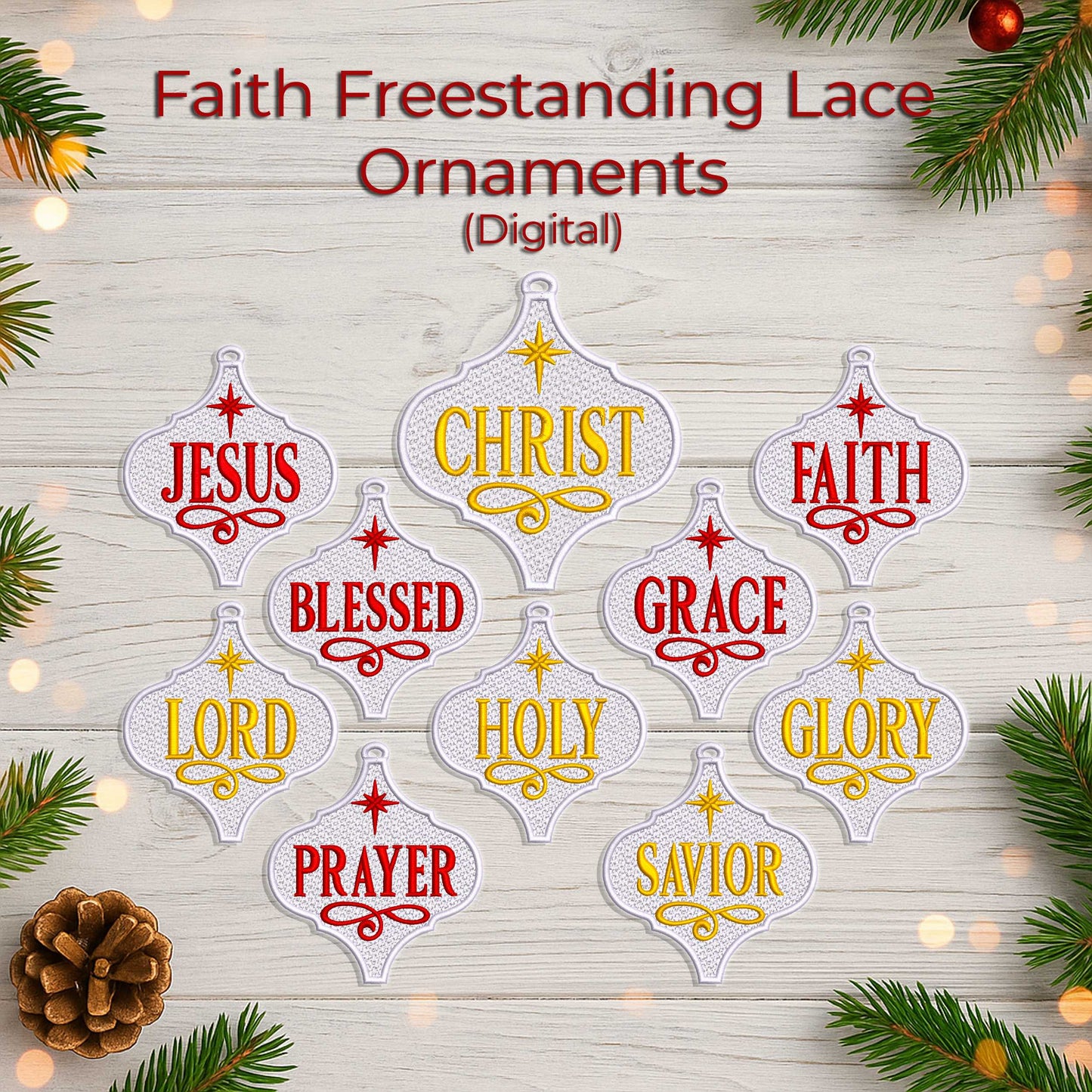 Faith Freestanding Lace Ornaments – Digital Embroidery Designs for Christmas