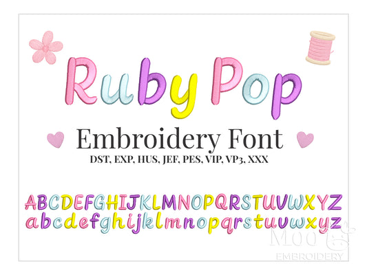 Ruby Pop Embroidery Font – Satin Stitch Font / Alphabet