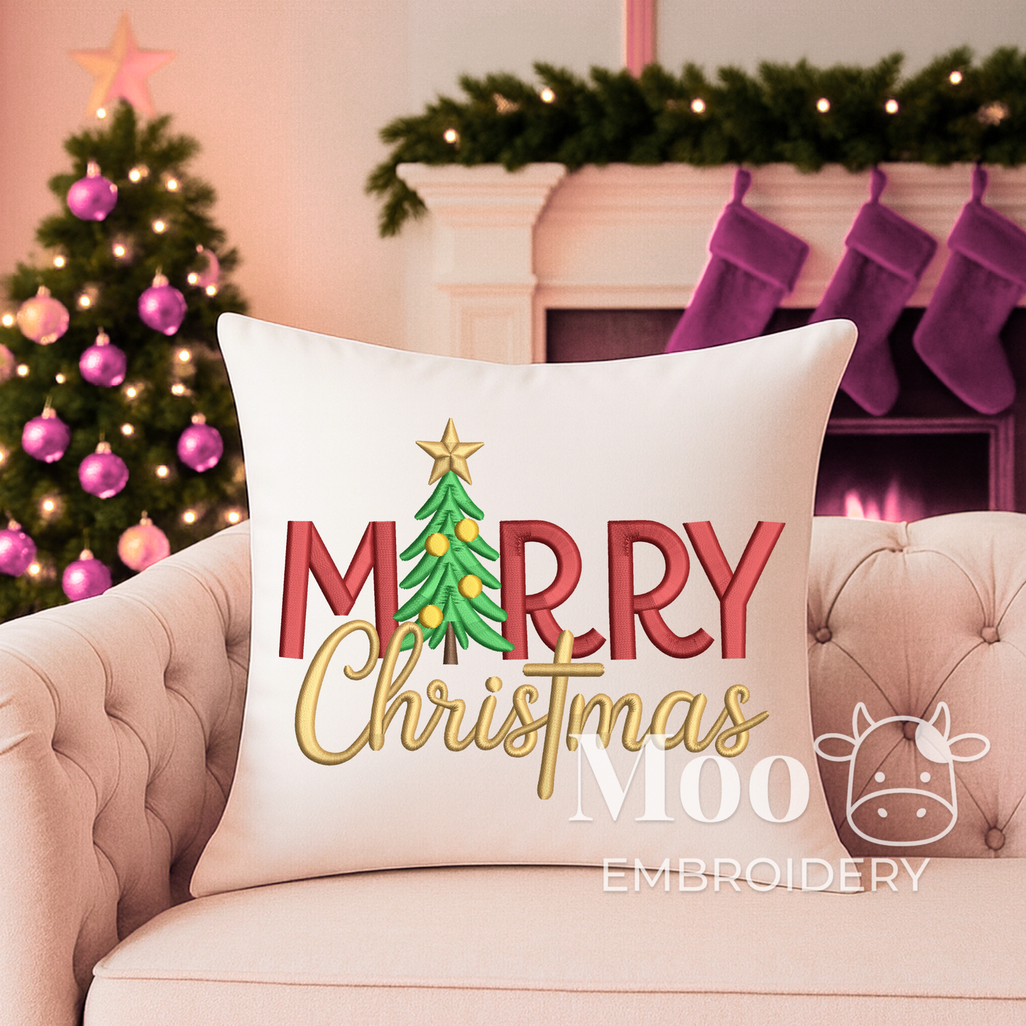 Merry Christmas Tree Embroidery Design with Star – Machine Embroidery File (Digital Download) (Copy)