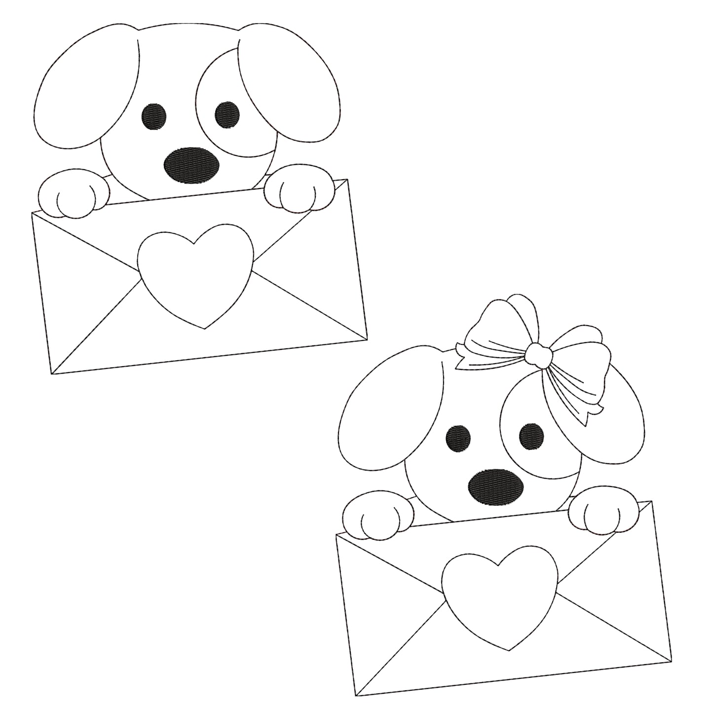 Valentine Puppy Applique Embroidery Design Bundle Boy Girl Valentine's Day Design Applique (4 Sizes) (Digital Download)