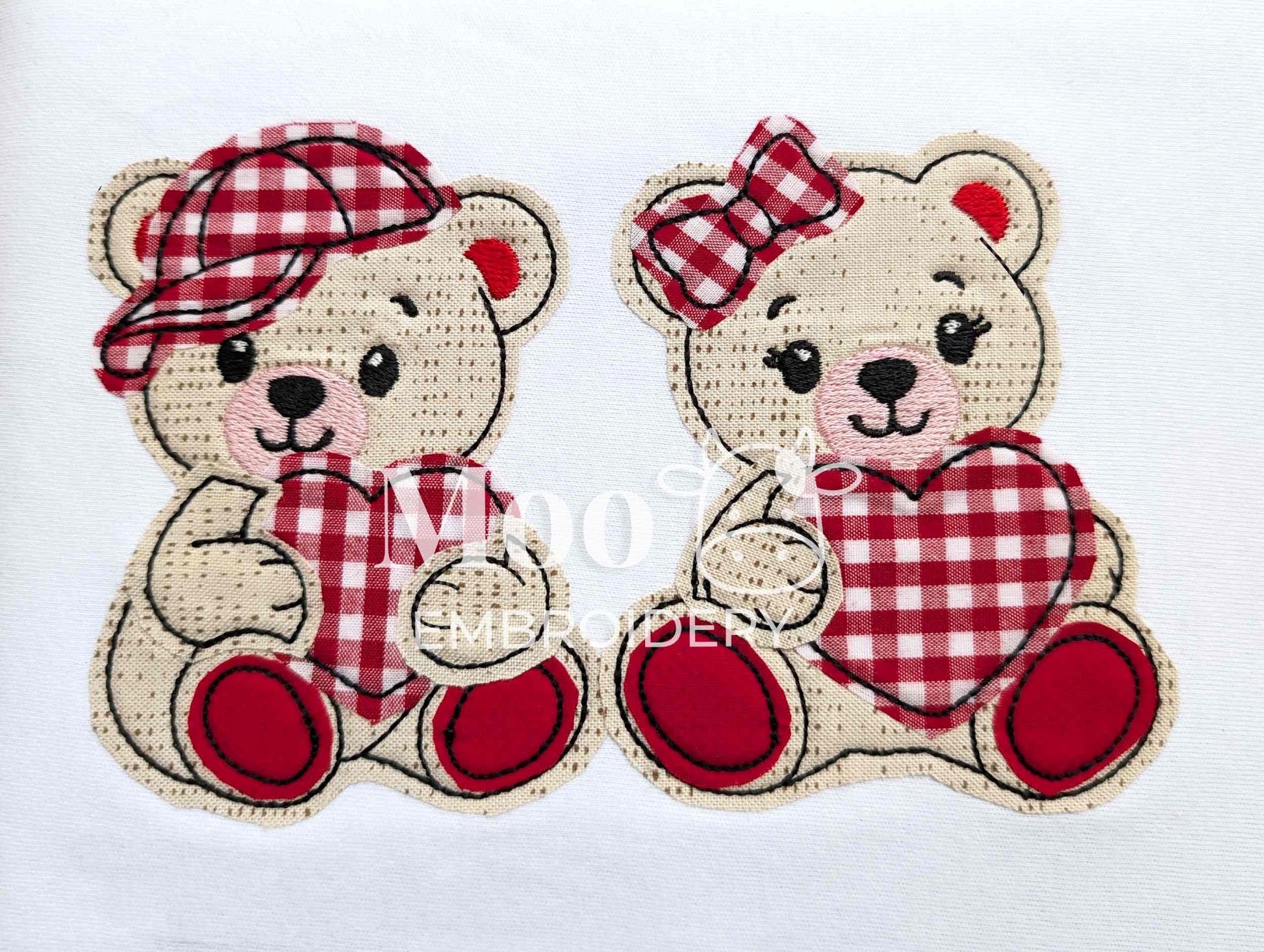 Teddy bear machine embroidery bean stitch applique set. It includes boy and girl. 8 formats