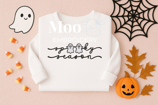 Spooky Season Embroidery Design, Halloween Quick Sketch Design and Filled Stitch Design