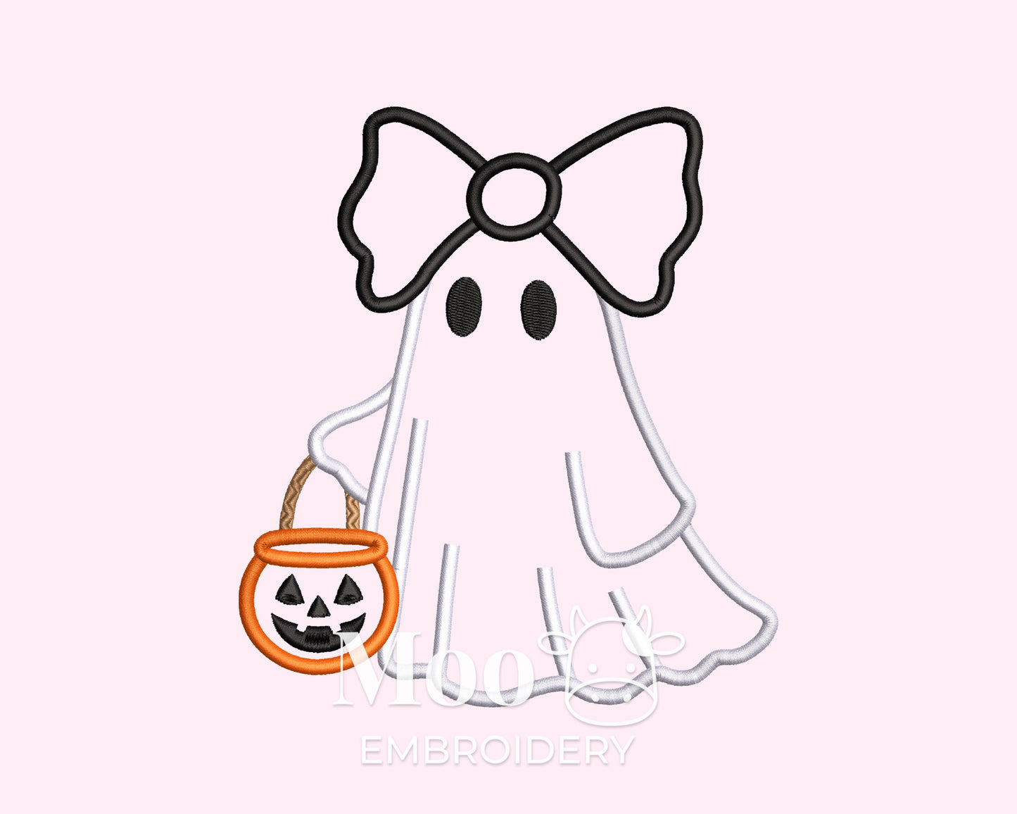 Girly Ghost with Bow and Pumpkin Applique Embroidery Design