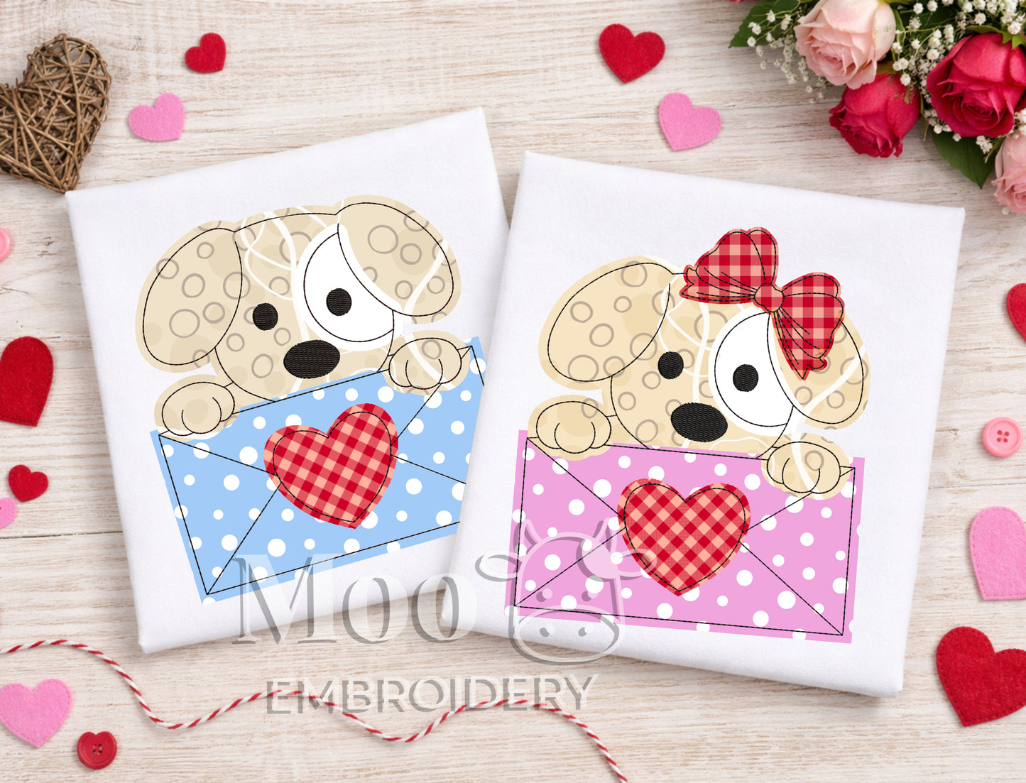 Valentine Puppy Applique Embroidery Design Bundle Boy Girl Valentine's Day Design Applique (4 Sizes) (Digital Download)