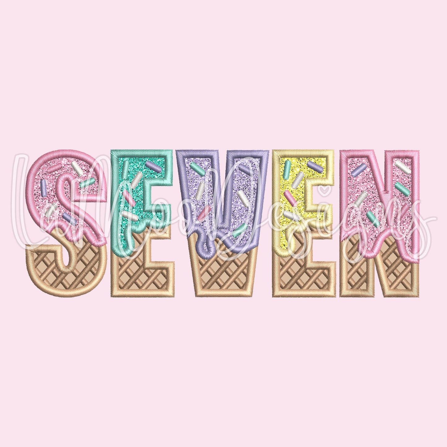 SEVEN - Ice Cream Waffle Cone Birthday Embroidery Satin Stitch Applique Design
