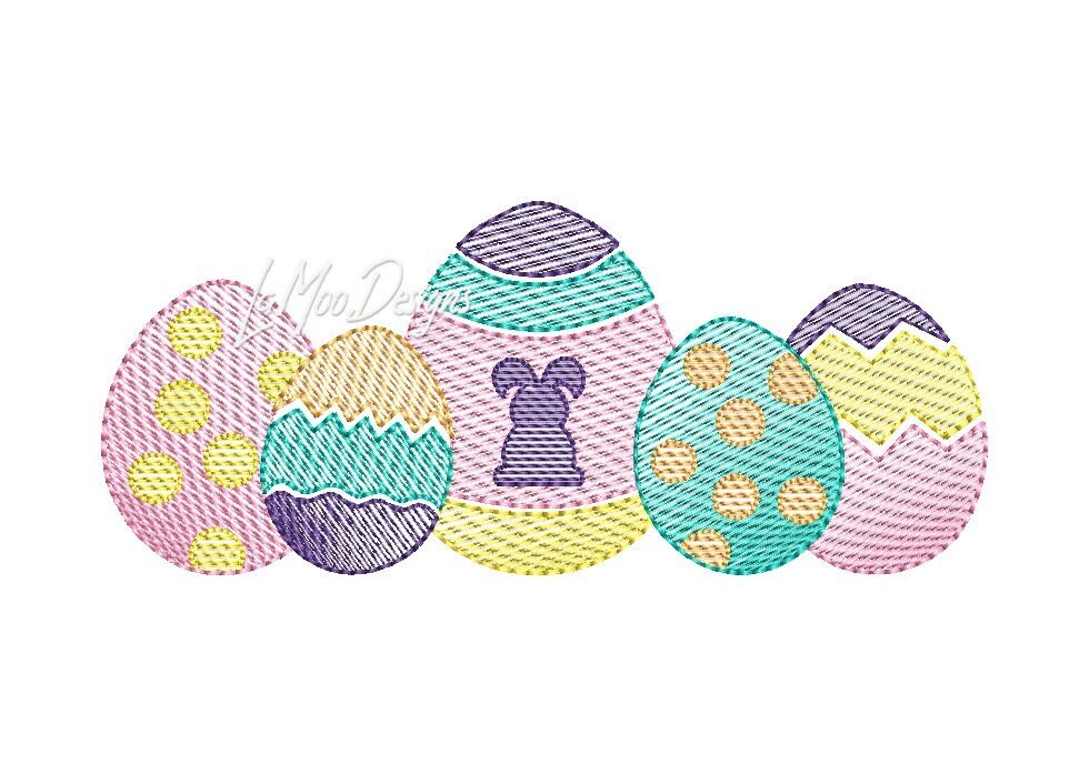 Easter Eggs Sketch Design Embroidery, Colorful Easter Sketch Eggs