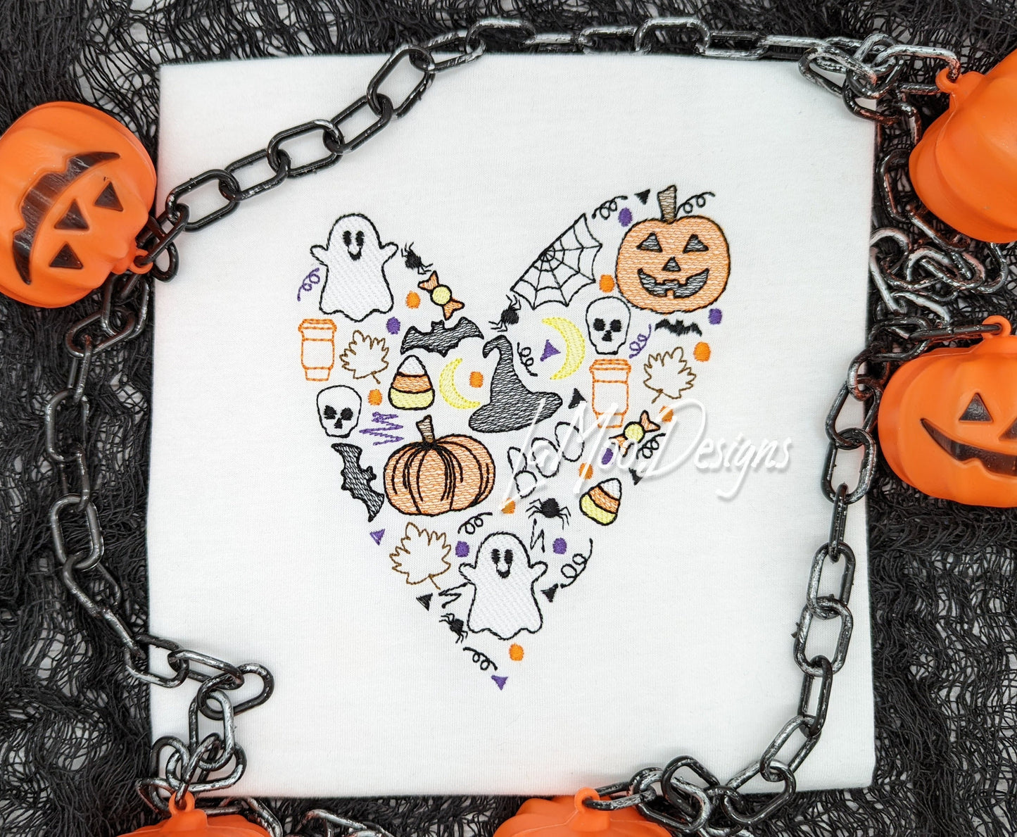Halloween Sketch Design Heart Embroidery Design