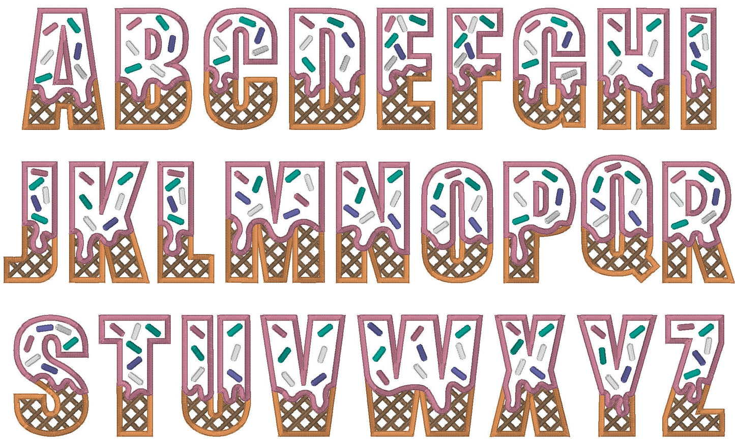Ice Cream Embroidery Satin Stitch Applique Font 5 Sizes