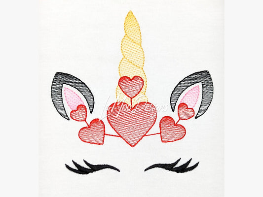 Valentine's Day Unicorn Sketch Design Embroidery Design
