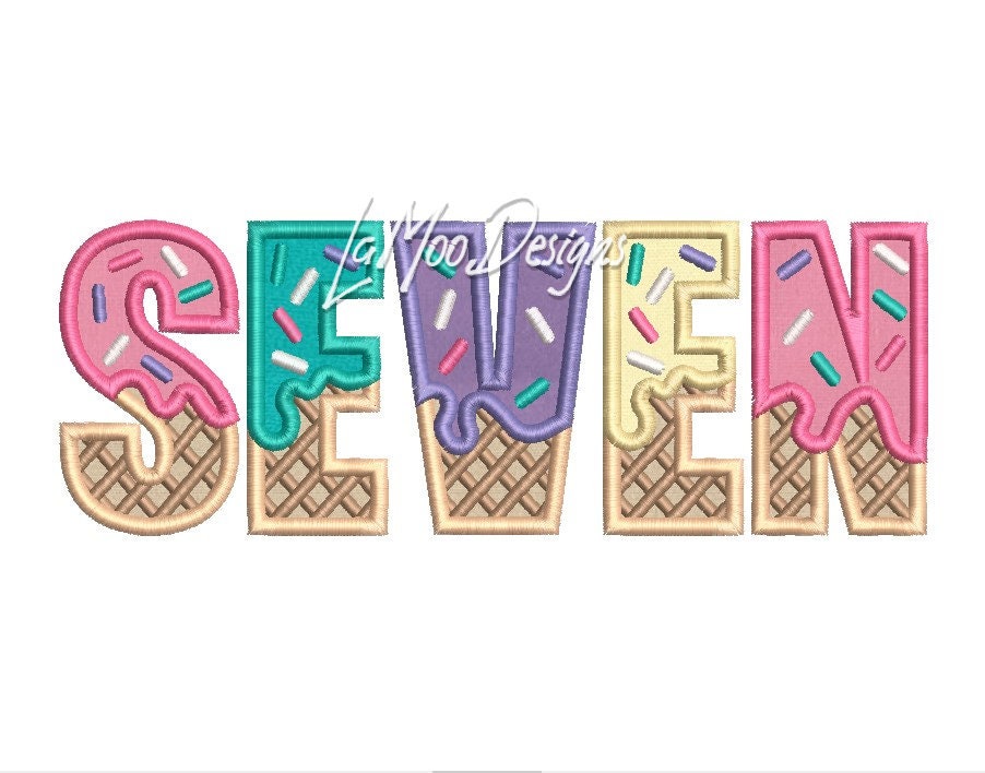 SIX through TEN Ice Cream Waffle Cone Birthday Embroidery Satin Stitch Applique Design