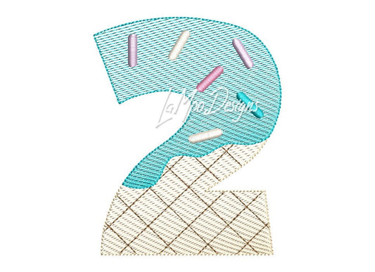 Sketch Design Ice Cream Waffle Cone 2nd Birthday Number Embroidery