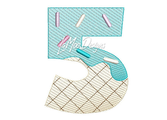 Sketch Design Ice Cream Waffle Cone 5th Birthday Number Embroidery