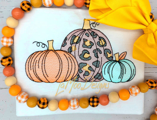 Fall Pumpkin Trio Sketch Design Embroidery Design