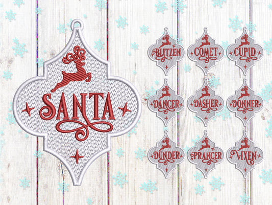 Freestanding Lace Arabesque Reindeer Ornament Embroidery Design Bundle - Christmas Embroidery Design