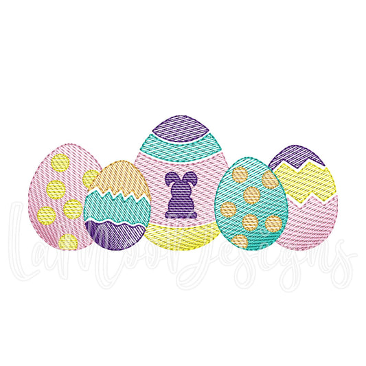 Easter Eggs Sketch Design Embroidery, Colorful Easter Sketch Eggs