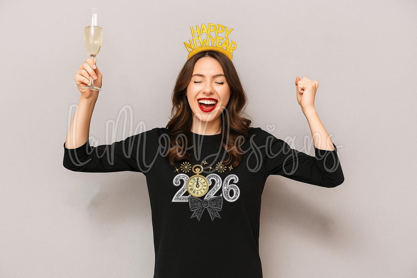 New Year 2026 with Bow Satin Stitch Applique Embroidery Design