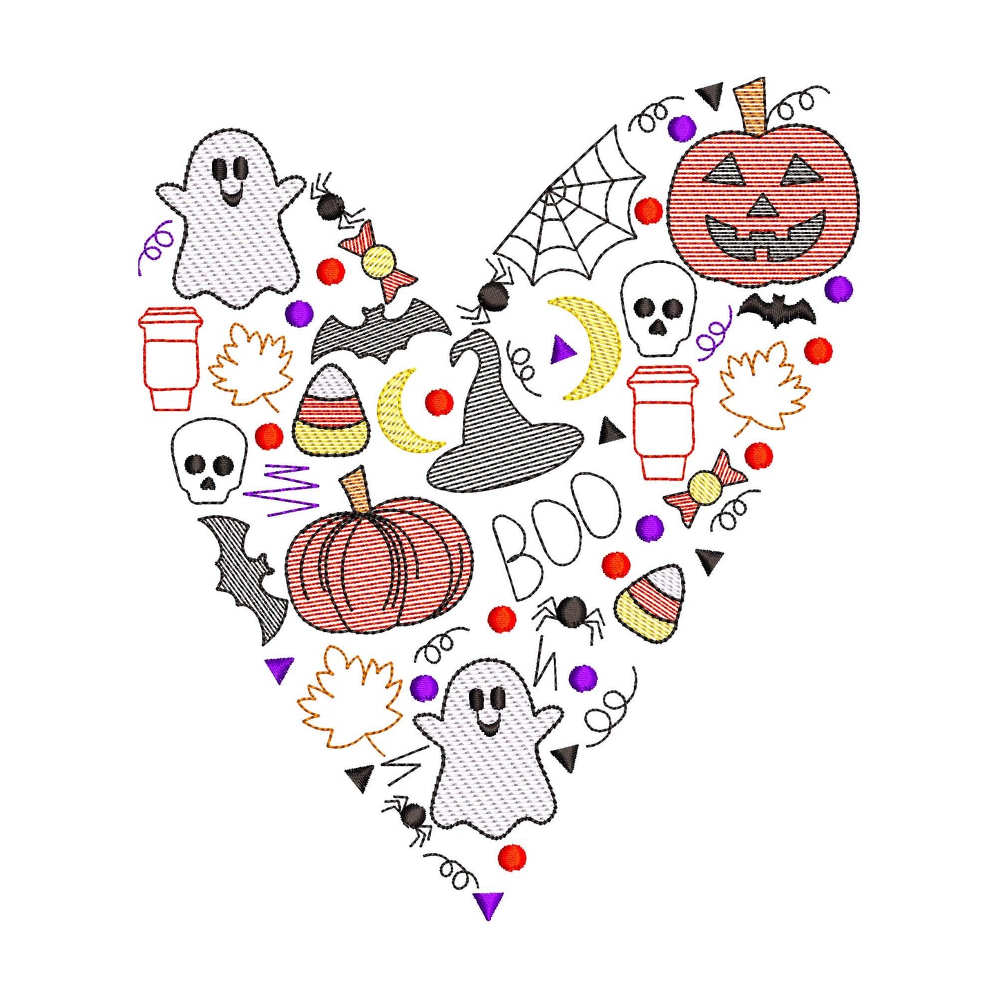 Halloween Sketch Design Heart Embroidery Design