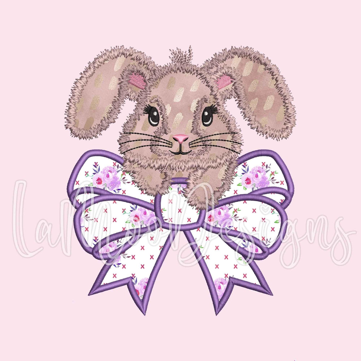 Side Seam Bunny Satin Stitch Applique Embroidery Design with Bow