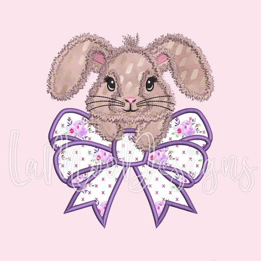 Side Seam Bunny Satin Stitch Applique Embroidery Design with Bow